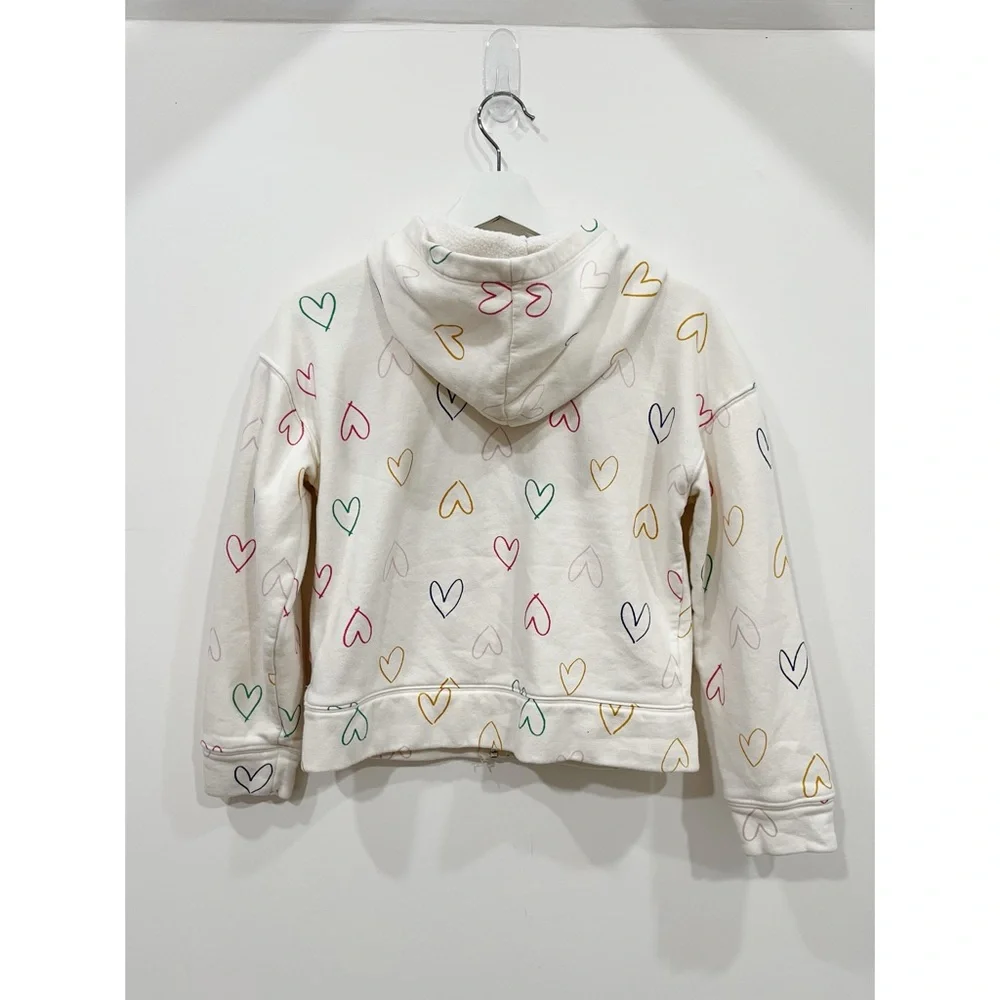 Old Navy Girls Heart Print Fleece Lined Zip Hoodie Jacket XL 14-16 White